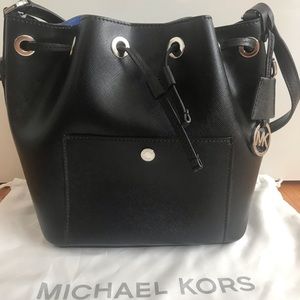 Michael Kors black leather saffiano bucket bag